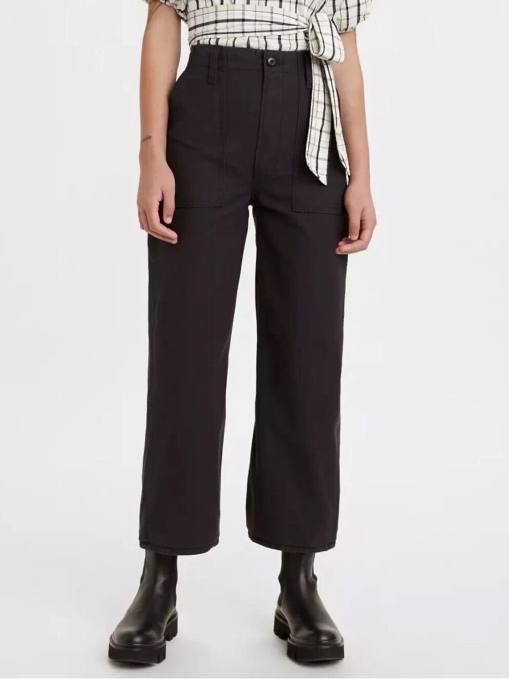 Levi's Womens Black Ribcage Straight Ankle Utility Pants Size 32 High Rise NWT
